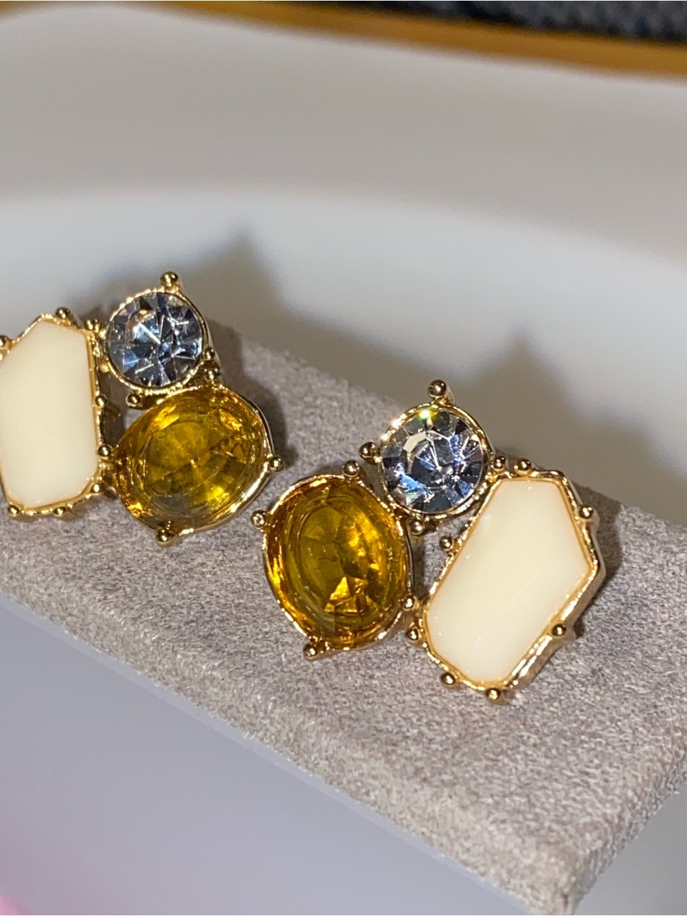 Kate Spade Gold-Tone Yellow Crystal & Ivory Stone Women’s Stud Earrings
